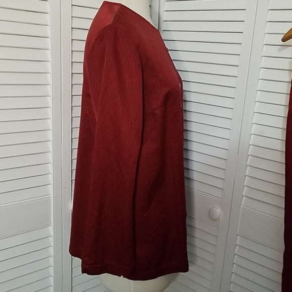 Vintage 100% SILK TUNIC&PANTS SET DEEP RED TEXTURED OLD MONEY QUIET LUXURY - Picture 4 of 8